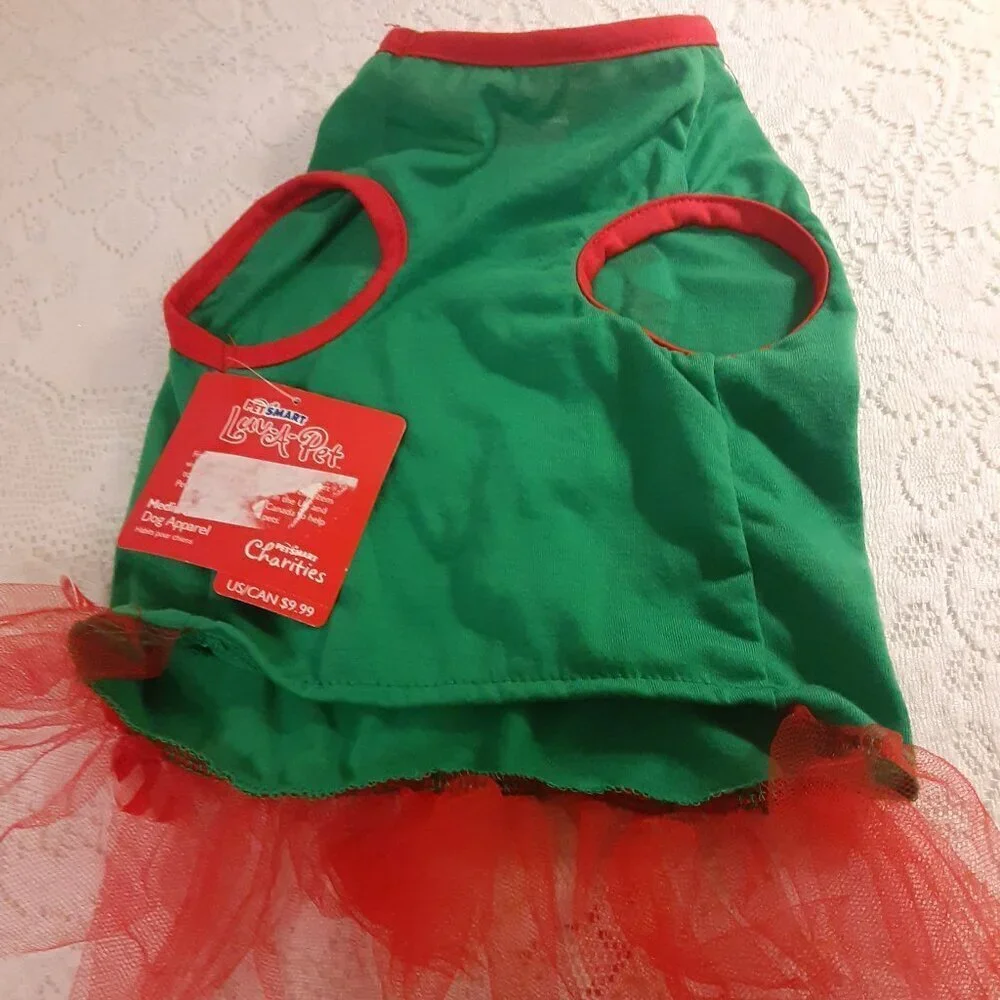 Luv-A-Pet (M) Christmas Dog Dress w/Red Netting on Hem. Fits Dogs 14